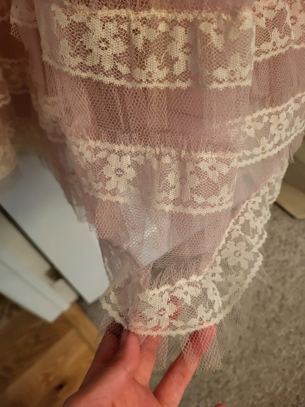 Blush Pink Vintage Lace And Tulle 1950s Strapless Dress - Picture 9 of 13